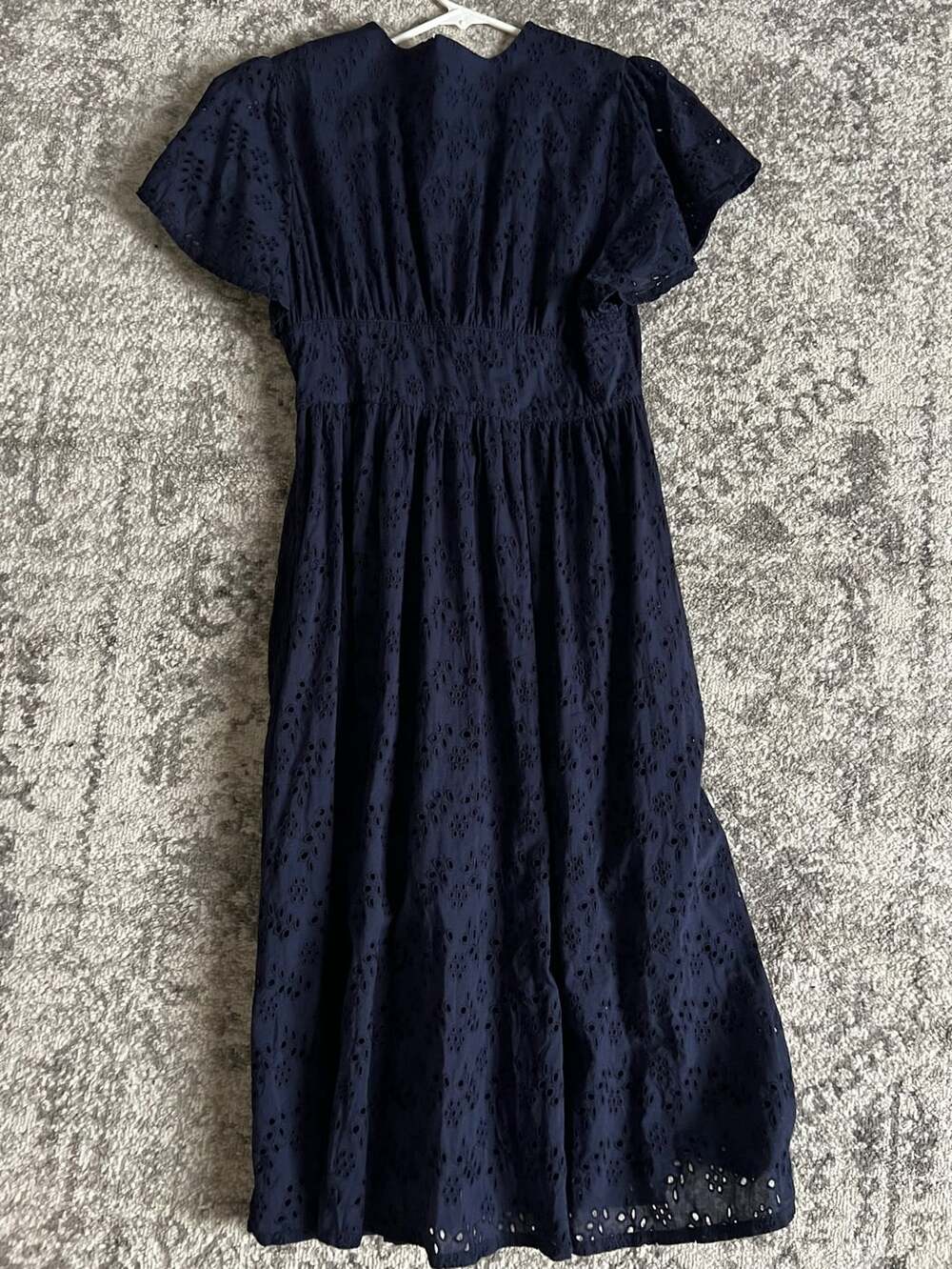 Pepe Jeans London Navy Blue Cotton Eyelet Embroidered Midi Dress, Size S - Picture 2 of 7